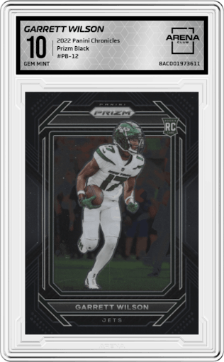 Garrett Wilson from the 2022 Panini Chronicles set graded by Arena Club and given an overall grade of 10.
