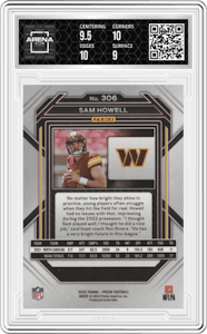 Sam Howell from the 2022 Panini Prizm set graded by Arena Club and given an overall grade of 9.5.