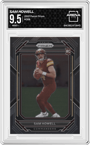 Sam Howell from the 2022 Panini Prizm set graded by Arena Club and given an overall grade of 9.5.