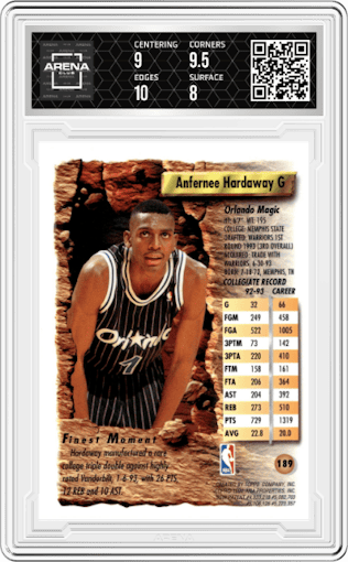 Anfernee Hardaway from the 1993-94 Topps Finest  set graded by Arena Club and given an overall grade of 8.5.