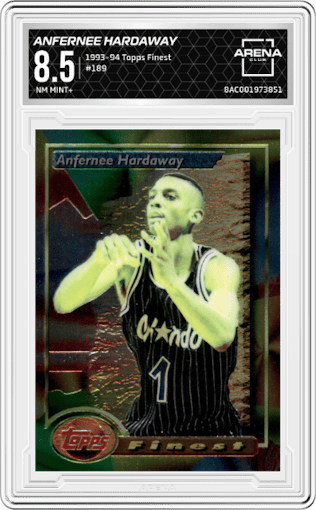 Anfernee Hardaway from the 1993-94 Topps Finest  set graded by Arena Club and given an overall grade of 8.5.