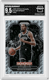 Kevin Durant from the 2022-23 Panini Prizm Monopoly set featuring a GO Space parallel graded by Arena Club and given an overall grade of 9.5.