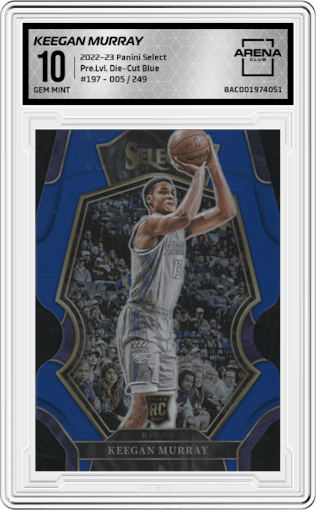 Keegan Murray  from the 2022-23 Panini Select set featuring a Die-Cut Blue parallel graded by Arena Club and given an overall grade of 10.