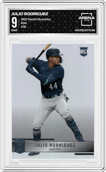 Julio Rodriguez from the 2022 Panini Chronicles set graded by Arena Club and given an overall grade of 9.