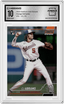 CJ Abrams from the 2022 Stadium Club Chrome set featuring a Orange Refractor parallel graded by Arena Club and given an overall grade of 10.