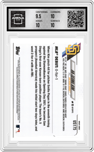 Ha-Seong Kim from the 2021 Topps Chrome Update  Sapphire set graded by Arena Club and given an overall grade of 10.