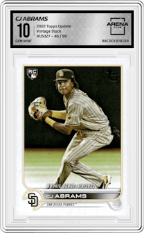 CJ Abrams from the 2022 Topps Update  set featuring a Vintage Stock parallel graded by Arena Club and given an overall grade of 10.
