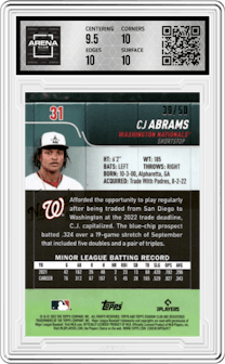 CJ Abrams from the 2022 Stadium Club Chrome set featuring a Gold Refractor parallel graded by Arena Club and given an overall grade of 10.