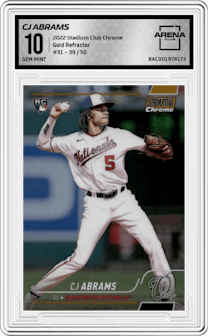 CJ Abrams from the 2022 Stadium Club Chrome set featuring a Gold Refractor parallel graded by Arena Club and given an overall grade of 10.