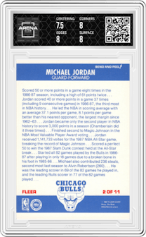 Michael Jordan from the 1987-88 Fleer set graded by Arena Club and given an overall grade of 8.