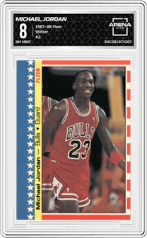 Michael Jordan from the 1987-88 Fleer set graded by Arena Club and given an overall grade of 8.