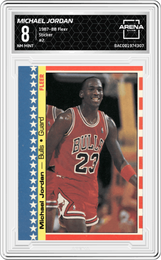 Michael Jordan from the 1987-88 Fleer set graded by Arena Club and given an overall grade of 8.