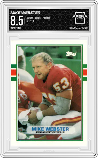 Mike Webster  from the 1989 Topps Traded set graded by Arena Club and given an overall grade of 8.5.