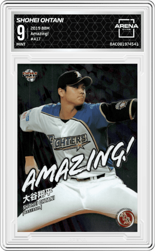 Shohei Ohtani from the 2019 BBM set graded by Arena Club and given an overall grade of 9.
