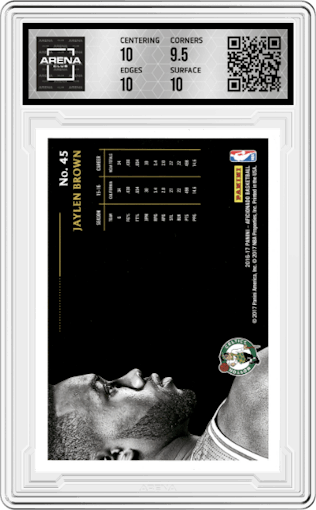 Jaylen Brown from the 2016-17 Panini Aficionado set graded by Arena Club and given an overall grade of 10.