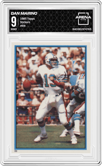 Dan Marino from the 1985 Topps set graded by Arena Club and given an overall grade of 9.