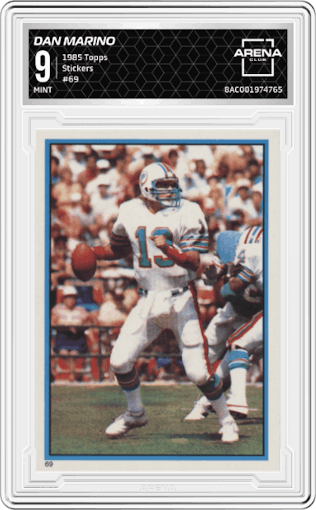 Dan Marino from the 1985 Topps set graded by Arena Club and given an overall grade of 9.