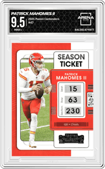 Patrick Mahomes II from the 2021 Panini Contenders   set graded by Arena Club and given an overall grade of 9.5.