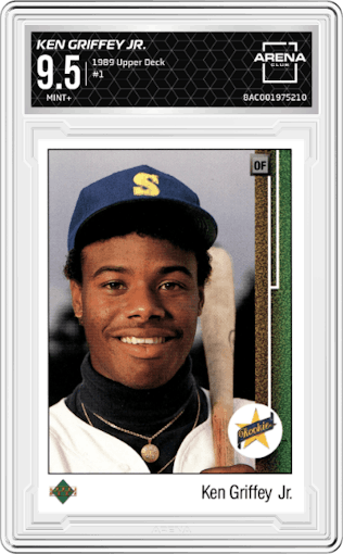 Ken Griffey Jr. from the 1989 Upper Deck set graded by Arena Club and given an overall grade of 9.5.