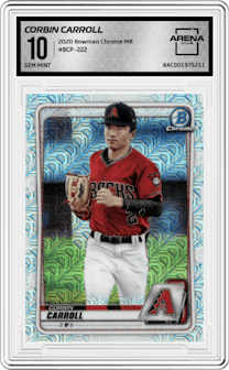 Corbin Carroll from the 2020 Bowman Chrome Mega Box set graded by Arena Club and given an overall grade of 10.