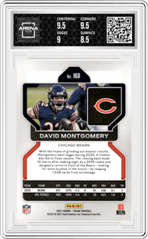 David Montgomery from the 2021 Panini Prizm set graded by Arena Club and given an overall grade of 9.