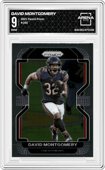 David Montgomery from the 2021 Panini Prizm set graded by Arena Club and given an overall grade of 9.