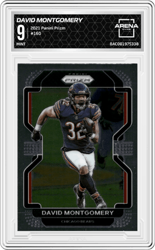 David Montgomery from the 2021 Panini Prizm set graded by Arena Club and given an overall grade of 9.