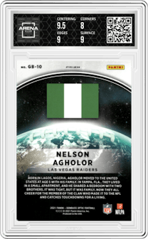 Nelson Agholor from the 2021 Panini Donruss Optic set graded by Arena Club and given an overall grade of 8.5.