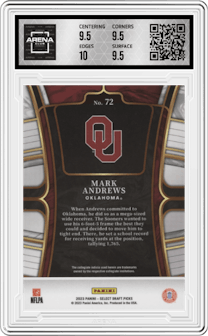 Mark Andrews from the 2023 Panini Select Draft Picks set graded by Arena Club and given an overall grade of 10.