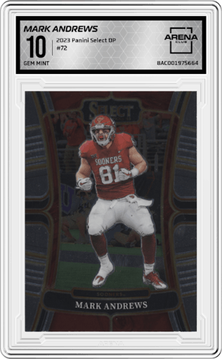 Mark Andrews from the 2023 Panini Select Draft Picks set graded by Arena Club and given an overall grade of 10.