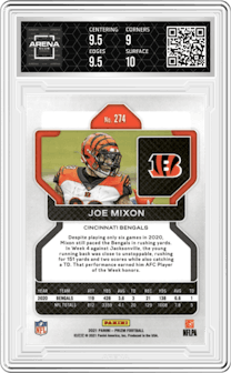 Joe Mixon from the 2021 Panini Prizm set graded by Arena Club and given an overall grade of 9.5.