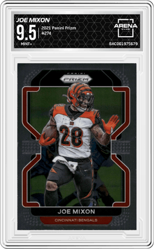 Joe Mixon from the 2021 Panini Prizm set graded by Arena Club and given an overall grade of 9.5.