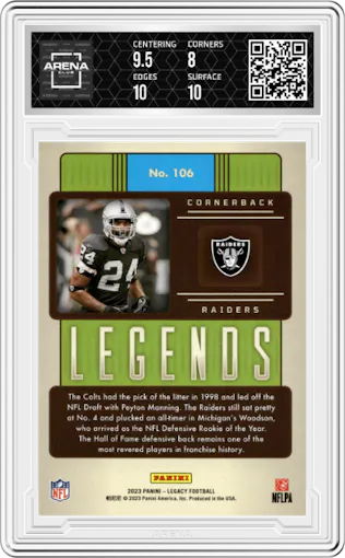 Charles Woodson  from the 2023 Panini Legacy set graded by Arena Club and given an overall grade of 8.5.