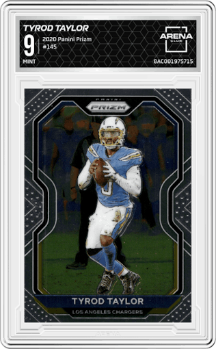 Tyrod Taylor from the 2020 Panini Prizm set graded by Arena Club and given an overall grade of 9.