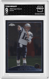 Tom Brady from the 2009 Topps Chrome set graded by Arena Club and given an overall grade of 9.