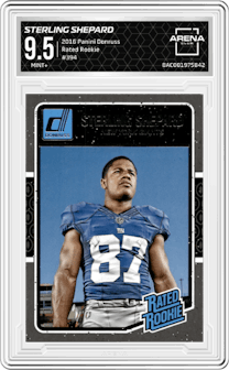 Sterling Shepard from the 2016 Panini Donruss  set graded by Arena Club and given an overall grade of 9.5.