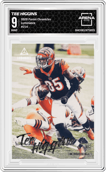 Tee Higgins from the 2020 Panini Chronicles set graded by Arena Club and given an overall grade of 9.