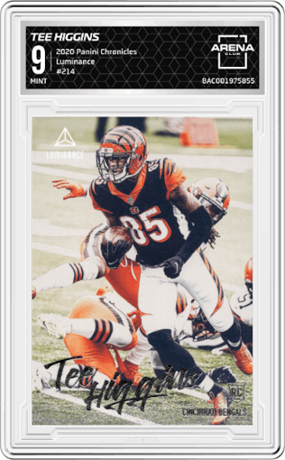 Tee Higgins from the 2020 Panini Chronicles set graded by Arena Club and given an overall grade of 9.