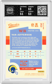 Van Jefferson from the 2020 Panini Chronicles set graded by Arena Club and given an overall grade of 9.