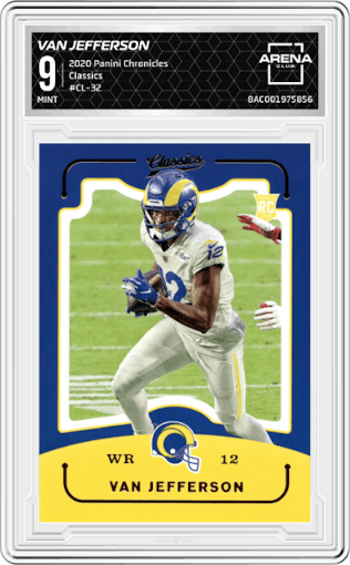 Van Jefferson from the 2020 Panini Chronicles set graded by Arena Club and given an overall grade of 9.