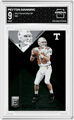 Peyton Manning from the 2017 Panini Elite Draft Picks set graded by Arena Club and given an overall grade of 9.