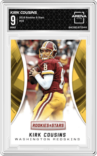 Kirk Cousins from the 2016 Panini Rookies & Stars set graded by Arena Club and given an overall grade of 9.
