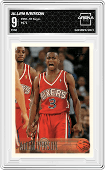 Allen Iverson from the 1996-97 Topps set graded by Arena Club and given an overall grade of 9.
