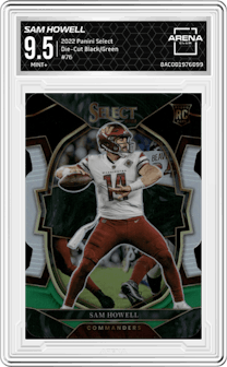Sam Howell from the 2022 Panini Select set featuring a Die-Cut Black/Green parallel graded by Arena Club and given an overall grade of 9.5.