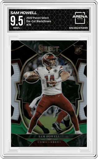 Sam Howell from the 2022 Panini Select set featuring a Die-Cut Black/Green parallel graded by Arena Club and given an overall grade of 9.5.
