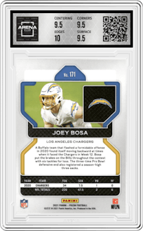 Joey Bosa from the 2021 Panini Prizm set graded by Arena Club and given an overall grade of 10.