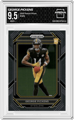 George Pickens from the 2022 Panini Prizm set graded by Arena Club and given an overall grade of 9.5.