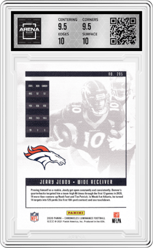 Jerry Jeudy from the 2020 Panini Chronicles set graded by Arena Club and given an overall grade of 10.
