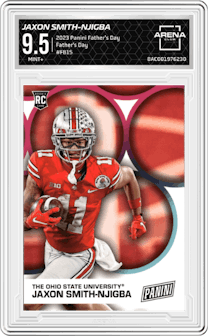 Jaxon Smith-Njigba from the 2023 Panini Father's Day set graded by Arena Club and given an overall grade of 9.5.