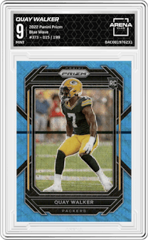 Quay Walker from the 2022 Panini Prizm set featuring a Blue Wave parallel graded by Arena Club and given an overall grade of 9.